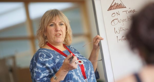 a person writing on a whiteboard