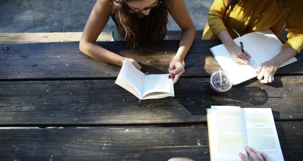 woman reading book while sitting on chair