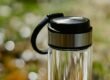 a close up of a water bottle on a table