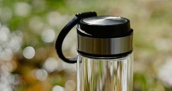 a close up of a water bottle on a table